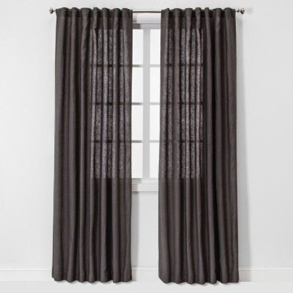 Open Box - Threshold - 1pc 54"x84" Light Filtering Linen Windo Brown/Dark Gray